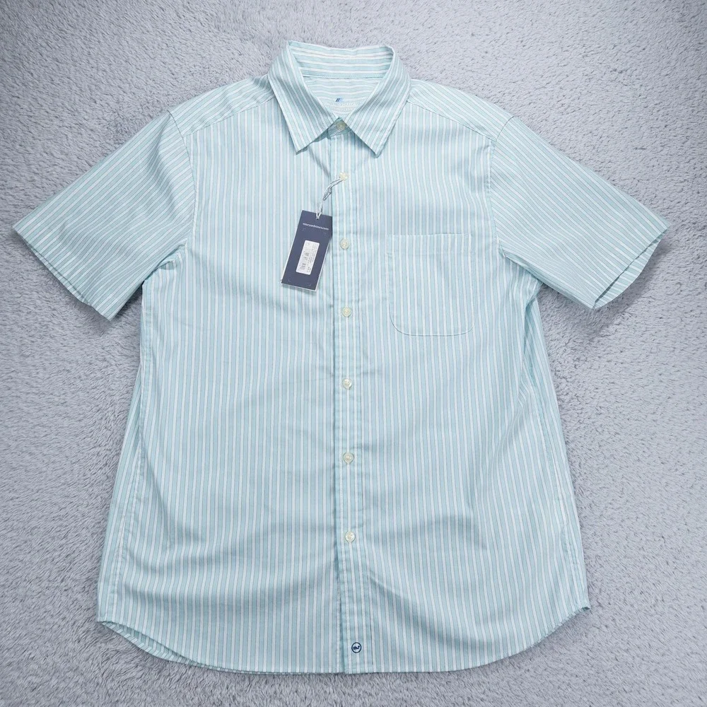 Vineyard Vines OTG Shirt Mens Medium Blue Stripe Short Sleeve Brrr Stretch NEW - Picture 4 of 13